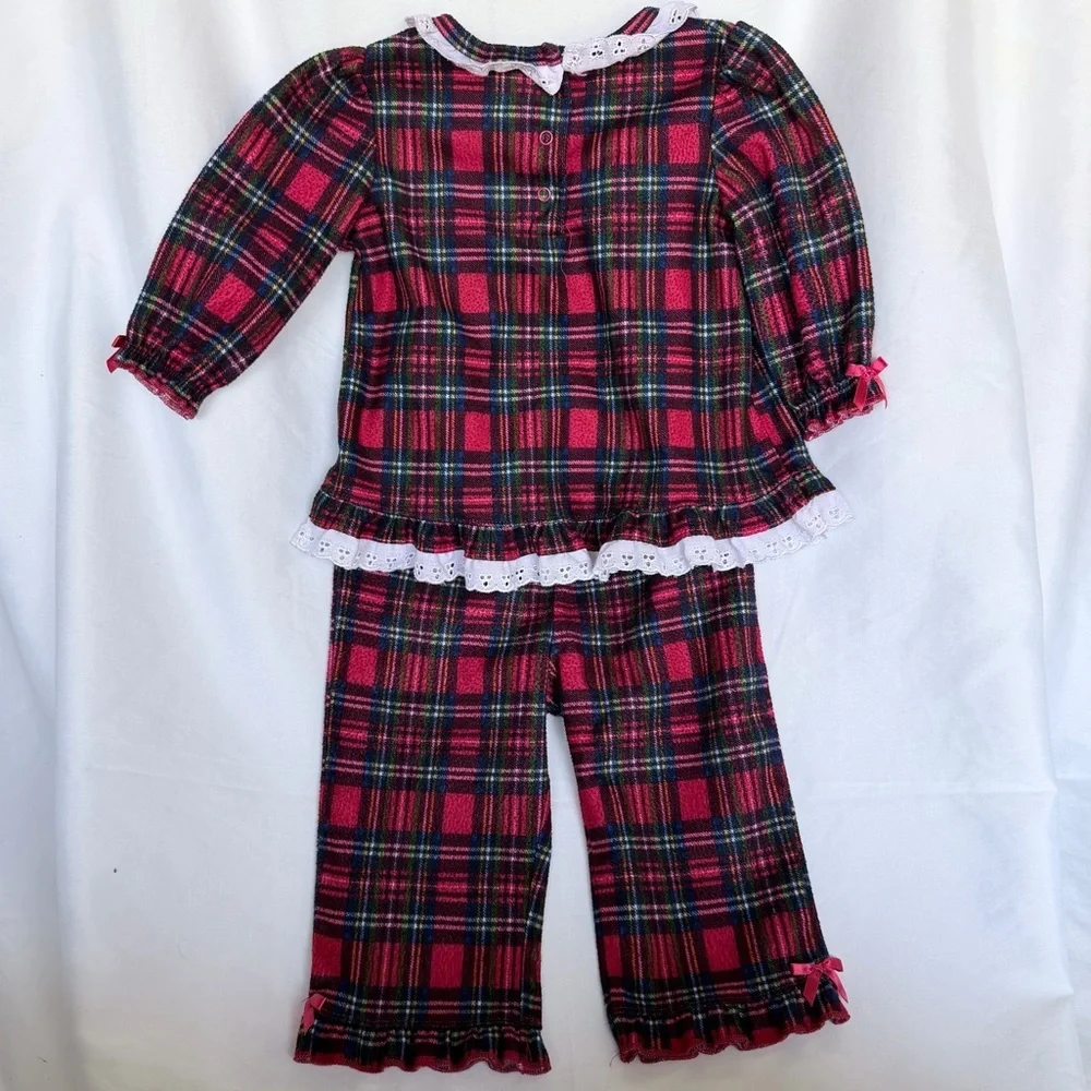 Little Me Red and Black Plaid Ruffle Pajama Set with White Lace